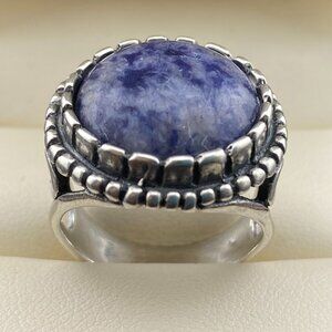 Collectible Artisan Israel 925 Sterling Silver Lapis Modernist Ring Size 7.5